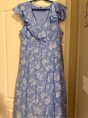 Women’s Light Blue Floral Ruffle Dress XL